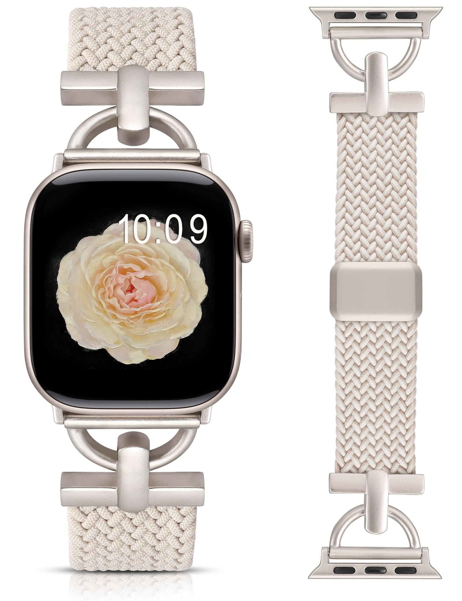 Wearlizer Cinturino magnetico intrecciato compatibile con cinturini Apple Watch 42/46/38/40/41/44/45/49 mm, unisex, design a forma di D elastico in nylon per iWatch serie 11, 10, 9, 8, 7, 6, 5, 4, SE