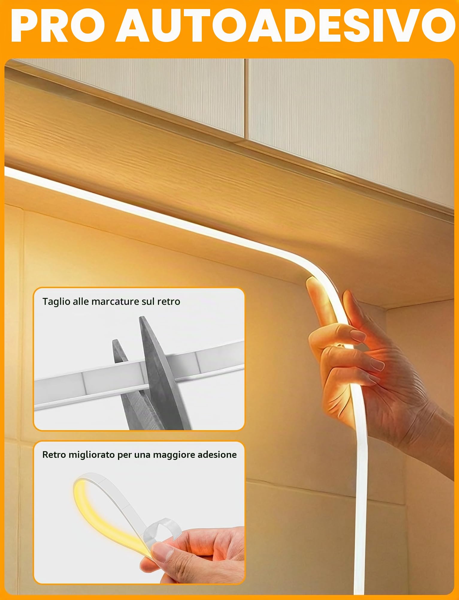 Lamomo Striscia LED COB bianco caldo, dimmerabile, 5 m, impermeabile, 3000 K, con telecomando, larghezza 10 mm, in silicone, flessibile, per camera da letto, interni, esterni, cucina, decorazione