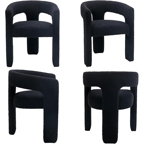 Modern Sherpa Barrel Dining Chair, Upholstered Faux Fur Dining Room Chair Comfy Side Chair For Kitchen Living Room