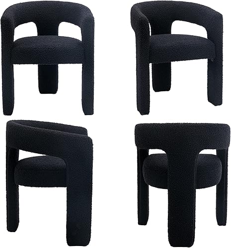 Miniatura 6 de QUINJAY Moderna silla de comedor Sherpa tapizada de piel sintética con brazo cómoda silla lateral para cocina sala de estar recepción color negro
