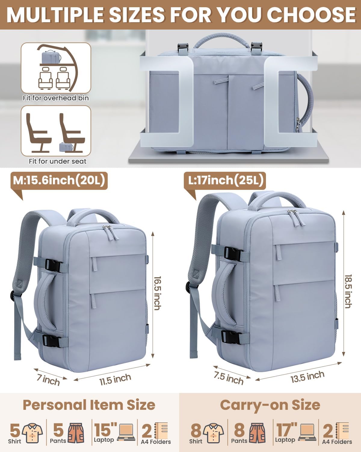 Travel Backpack for Women Man, Waterproof Laptop Backpack Travel Bag Airline Approved Carry on Weekender Overnight Bag Bookbag for Business,Travel, Work Fits 17.3 inch Laptop(Large,Blue) - Image 5