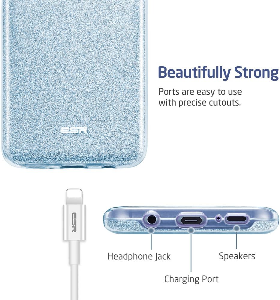 ESR Makeup Glitter Case Compatible for The Samsung Galaxy S9, Glitter Sparkle Bling Case Protective Cover [Three Layer][Supports Wireless Charging] for Galaxy S9 5.8 inch, Blue(Released in 2018)