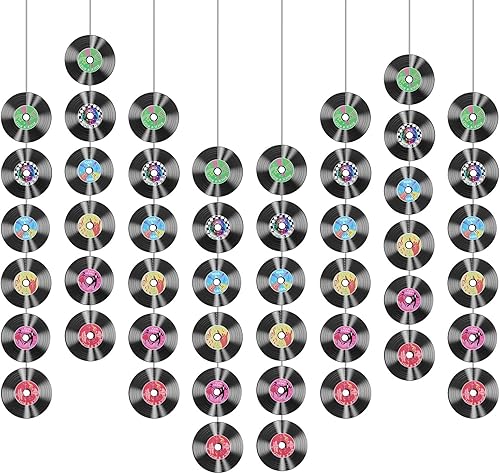Miniatura 1 de 8 discos de vinilo con temática musical de rock and roll, para decoración de fiestas, para colgar en techos recortados para fiestas de cumpleaños de