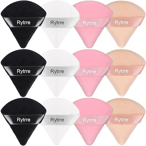 Rytrre 12 esponjas de maquillaje triangular, esponja de terciopelo suave para polvo, polvo corporal, base cosmética, esponja de belleza, regalo para