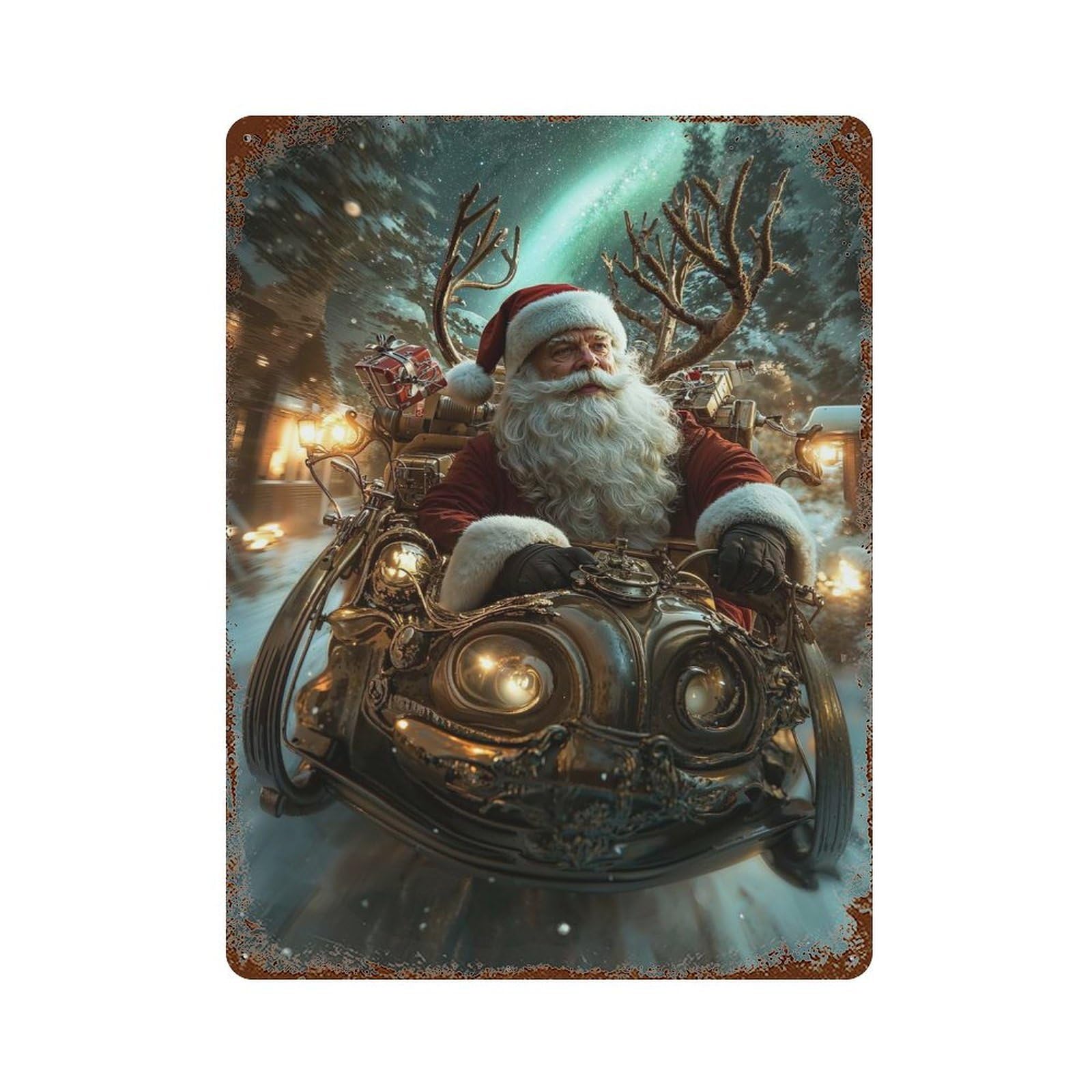 Rust Effect Steampunk Santa Claus Aged Metal Wall Plaque 15.7"x11.8", Rustic Home Decor for Bistro, Counter And Cafe Decor