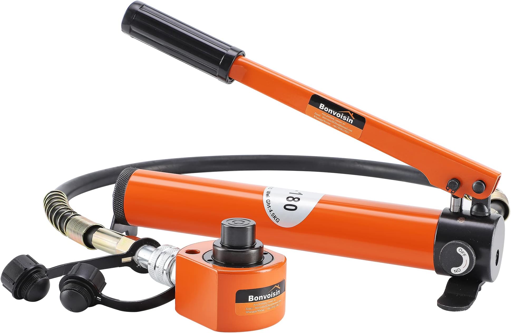 Bonvoisin 10T Hydraulic Cylinder Jack Porta Power Multi-Section 1” Stroke Mini Hydraulic Ram with CP-180 Hydraulic Hand Pump for Machinery Shipbuilding