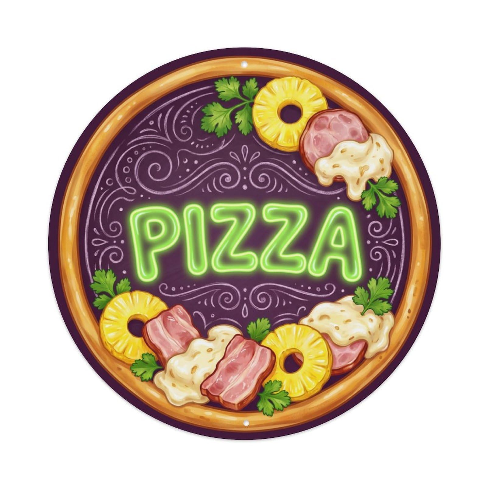 Pizza Toppings Food Illustration Cured Bacon Metal Tin Sign
