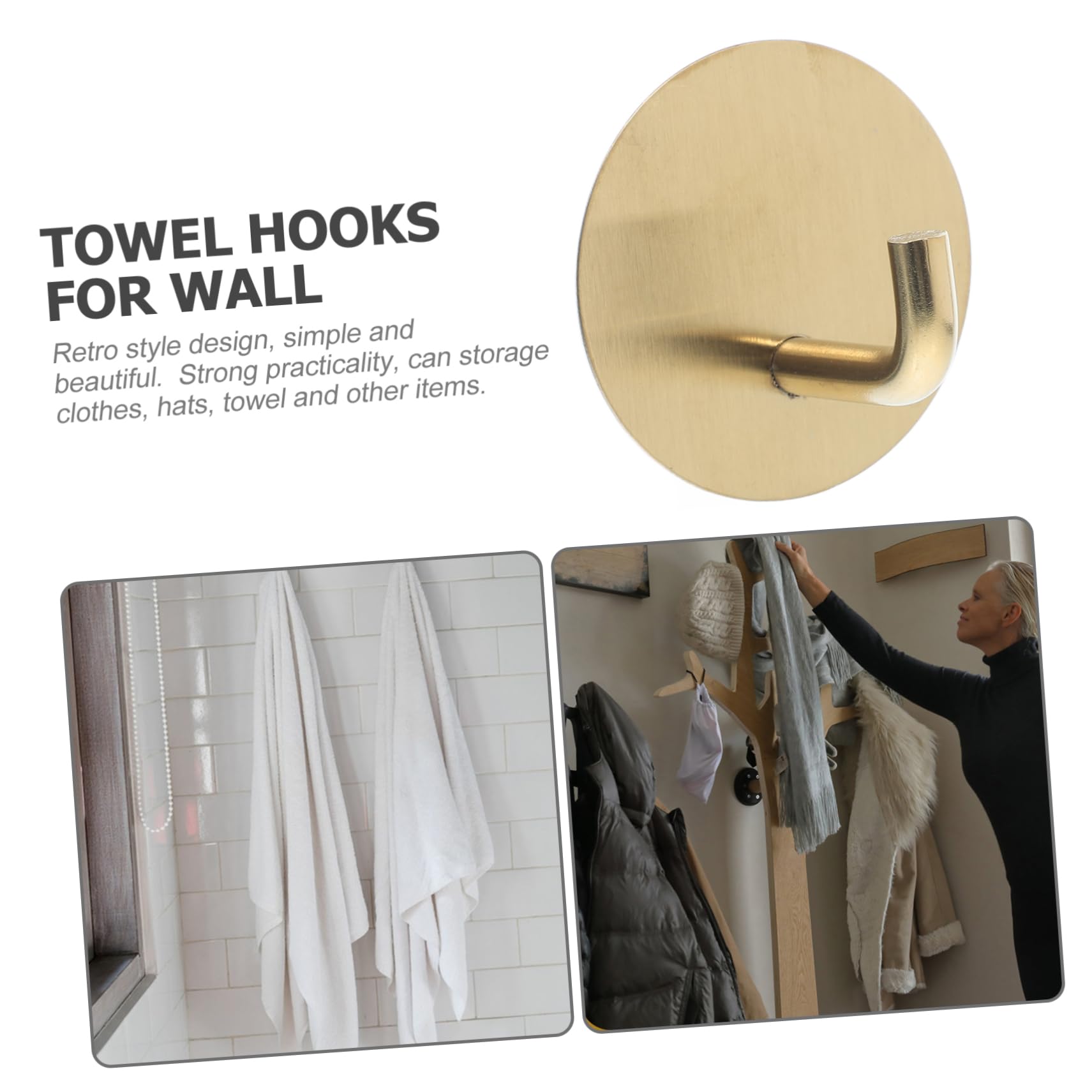 NUOBESTY 5 Series Gancho De Acero Inoxidable Ganchos De Baño Para Toallas Pegarse En Los Ganchos De Las Toallas Gancho Para Toallas De Cocina Gancho Autoadhesivo Golden 4 Piezas X 5