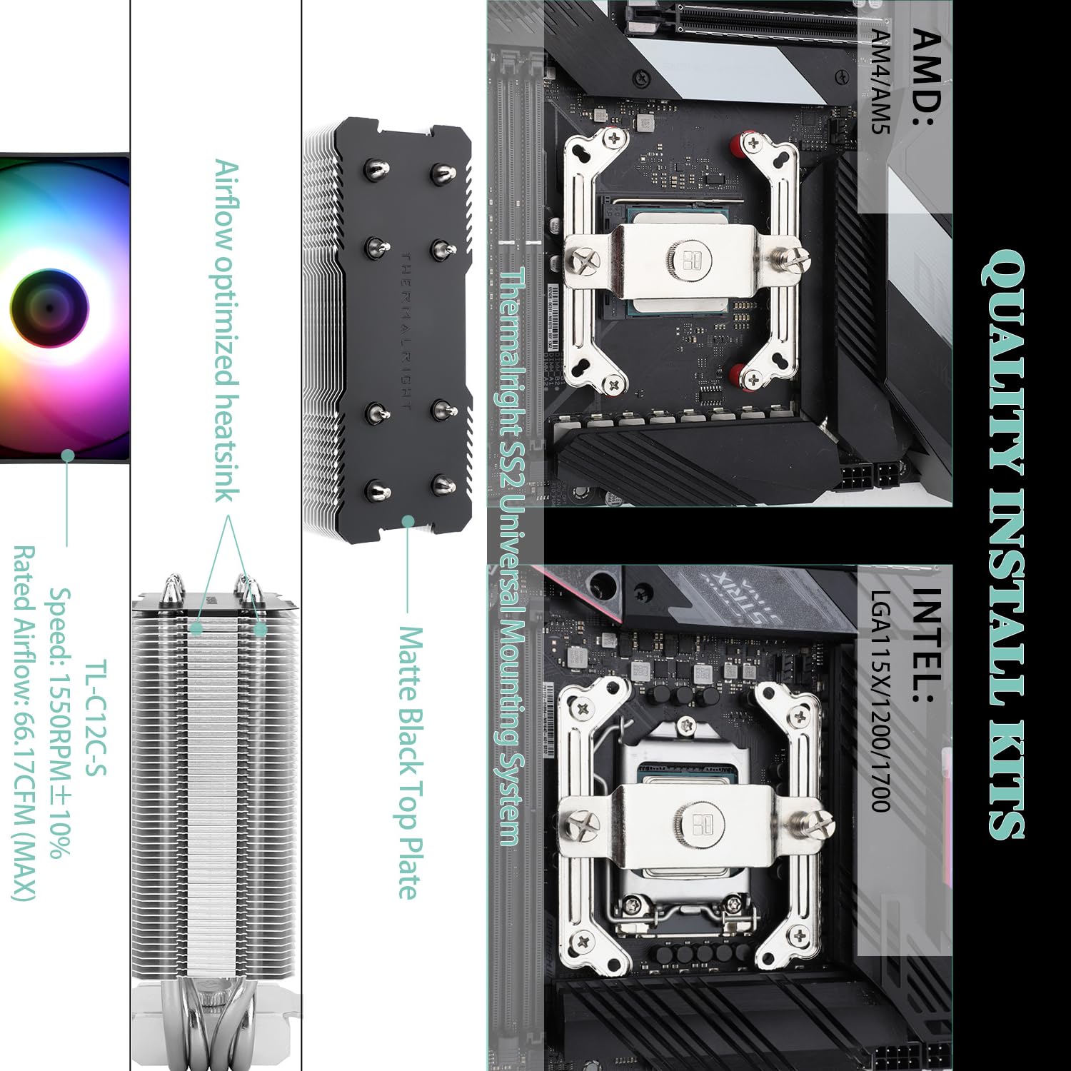 TR AssassinX120 SE ARGB Refroidisseur d'air CPU, 4 caloducs, TL-C12C-S PWM, roulement S-FDB, pour AMD AM4 AM5/Intel 1150/1151/1200/1700