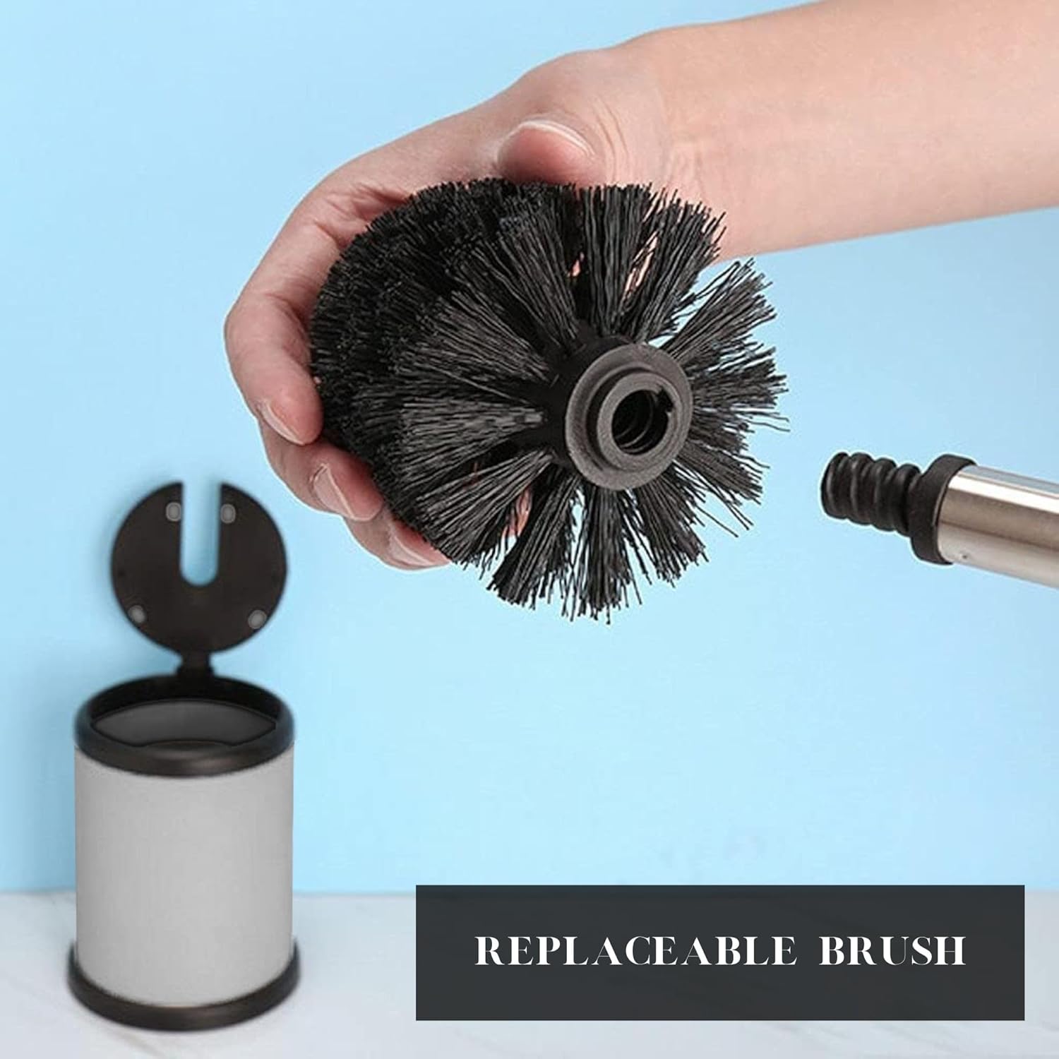 Bath Toilet Bowl Brush Holder with Folding Lid (Chrome)