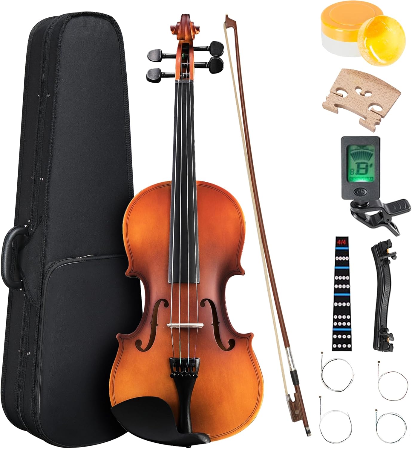 4/4 Full Size Beginner Violin, Acoustic Fiddle Set for Adults, Teens, and Students (Age 12+), with Case, Bow, Bridge, and Bow Care Block (Antique Natural – Matte)
