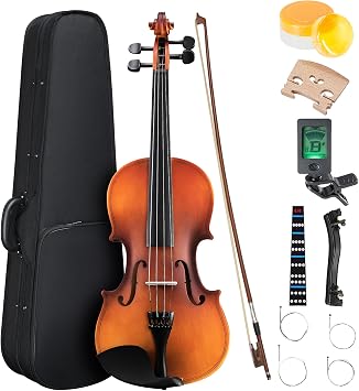 4/4 Full Size Beginner Violin, Acoustic Fiddle Set for Adults, Teens, and Students Age 12+, with Case, Bow, Bridge, and Rosin Antique Natural Matte