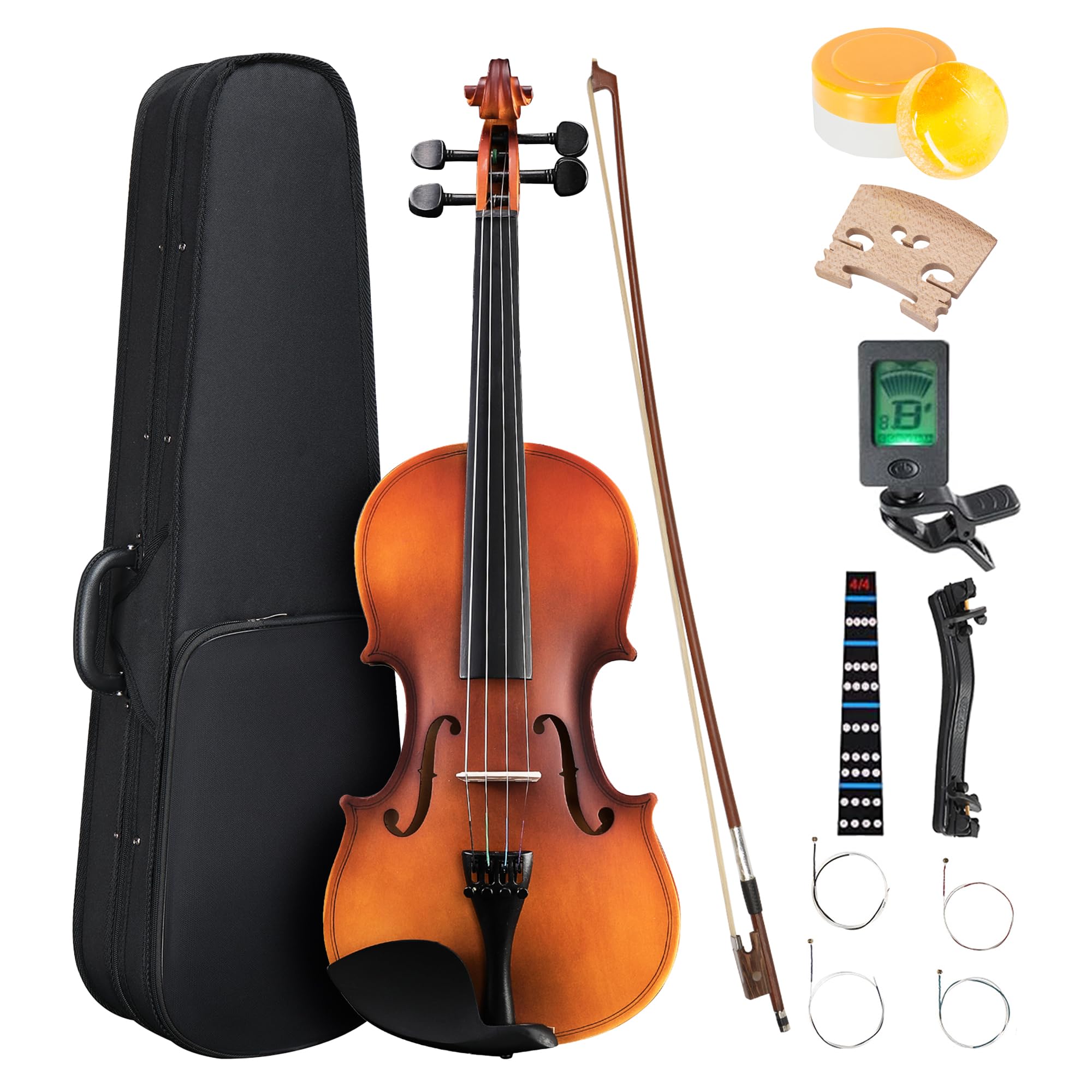 Beginner Violin 4/4, Full Size Violin for Adults, Teens, Student, Acoustic Fiddle Kit with Hard Case, Bow, Rosin, Bridge, Learners Age 12+ (Antique Natural – Matte)