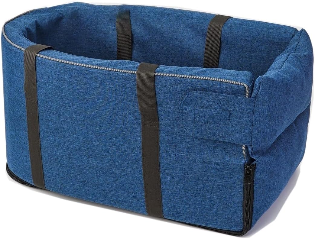 Center Console Dog cat car Safety seat, pet car Booster seat, armrest Booster seat, Dog cat Travel Bag Washable Suitable for car, Suburbs (Color : Blue)