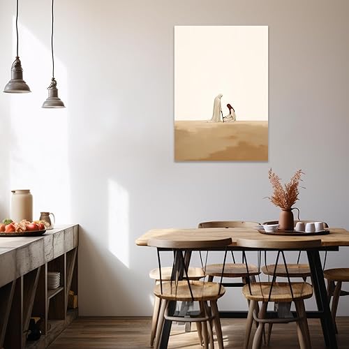 Vista 107 de Arte de pared de Jesús y el niño, póster minimalista bohemio cristiano, lienzo para pared, imagen abstracta de Jesús, arte cristiano religioso Jesús