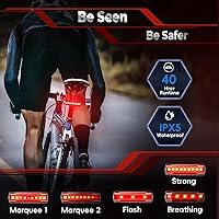 Vista 3 de Luz trasera de bicicleta, recargable por USB, luz trasera de 40 horas de larga duración, luz trasera LED brillante, 5 modos, IPX5 impermeable, luces