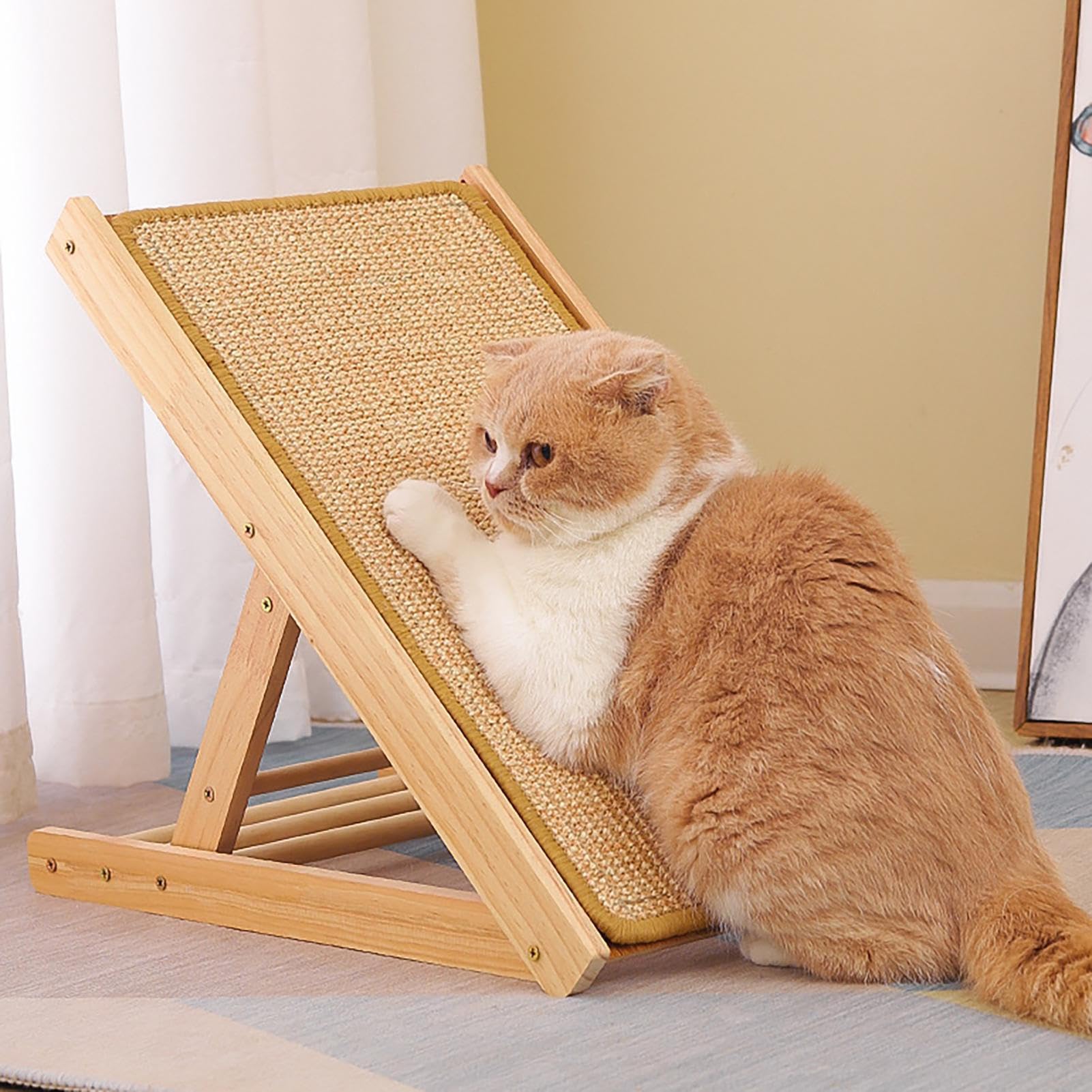 Rascador de Sisal y Rampa Duradera para Gatos de Interior con Cama Ajustable de Tres Alturas Diferentes
