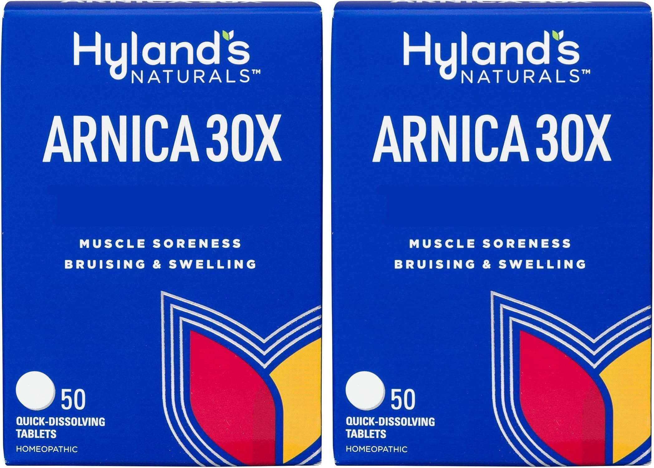 Hyland's Arnica Montana 30x Tablets, Natural Relief of Bruises, Swelling & Muscle Soreness, Quick Dissolving Tablets (Pack of 2, 50 Count Total)