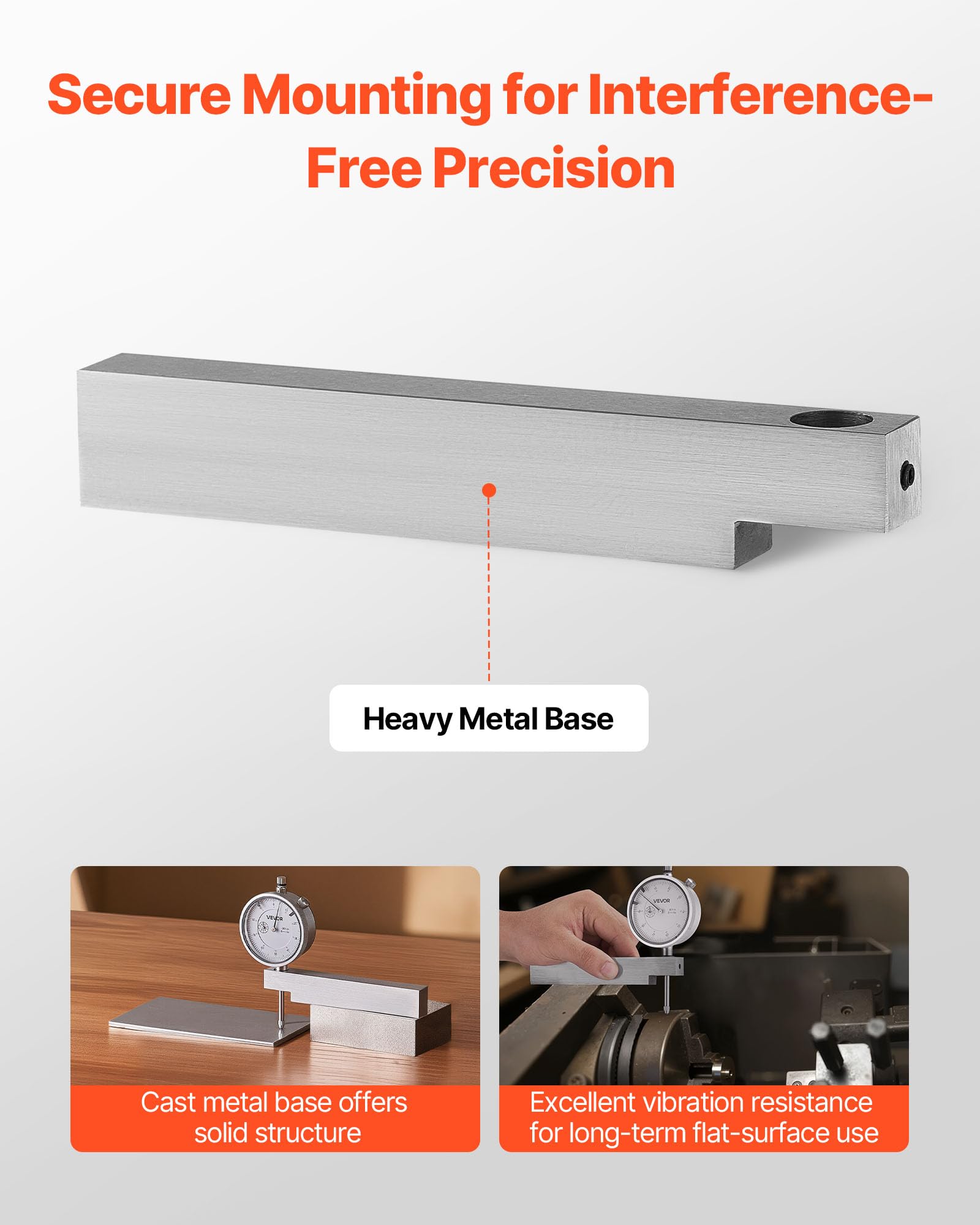 VEVOR Indicador de Comprobación de Cuadrante, con Base Metálica, Precisión de 0,03 mm, Rango de Medición 0 a 25,4 mm, para Medición de Áreas Estrechas, Mecanizado e Inspección Industrial, Plata