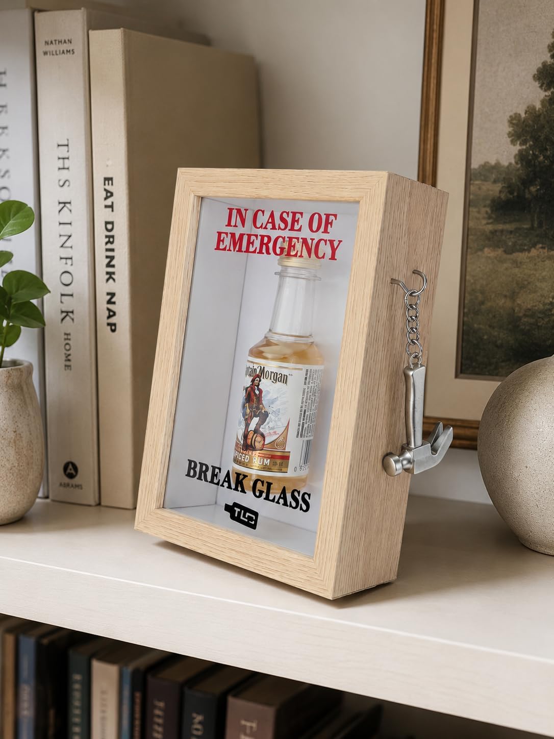 in Case of Emergency Break Glass - Deluxe 3D Display Box for Miniature Liquor Bottle, Real Glass Front (Nature) image 5