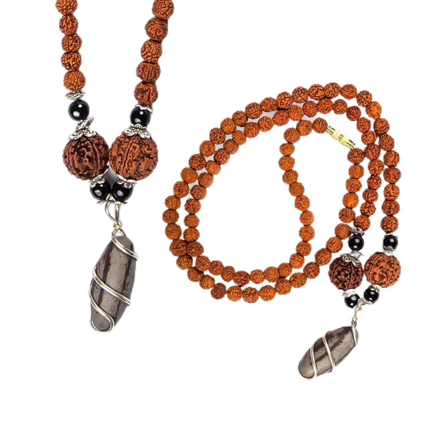 LOVENSPIRE Certified 108 + 1 Beads 5 Face Panchmukhi Rudraksha Kantha Mala with Gaumukhi Japa Bag - Prayer Necklace for Men and Women | Spiritual Jewelry for Yoga & Meditation