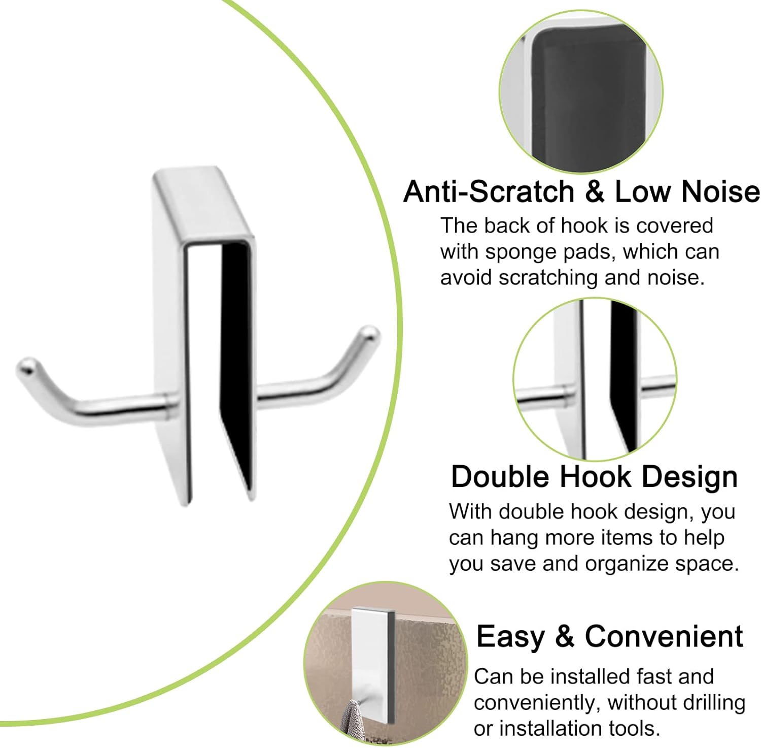 UFURMATE Shower Door Hooks, 2Pcs Stainless Steel Glass Shower Door