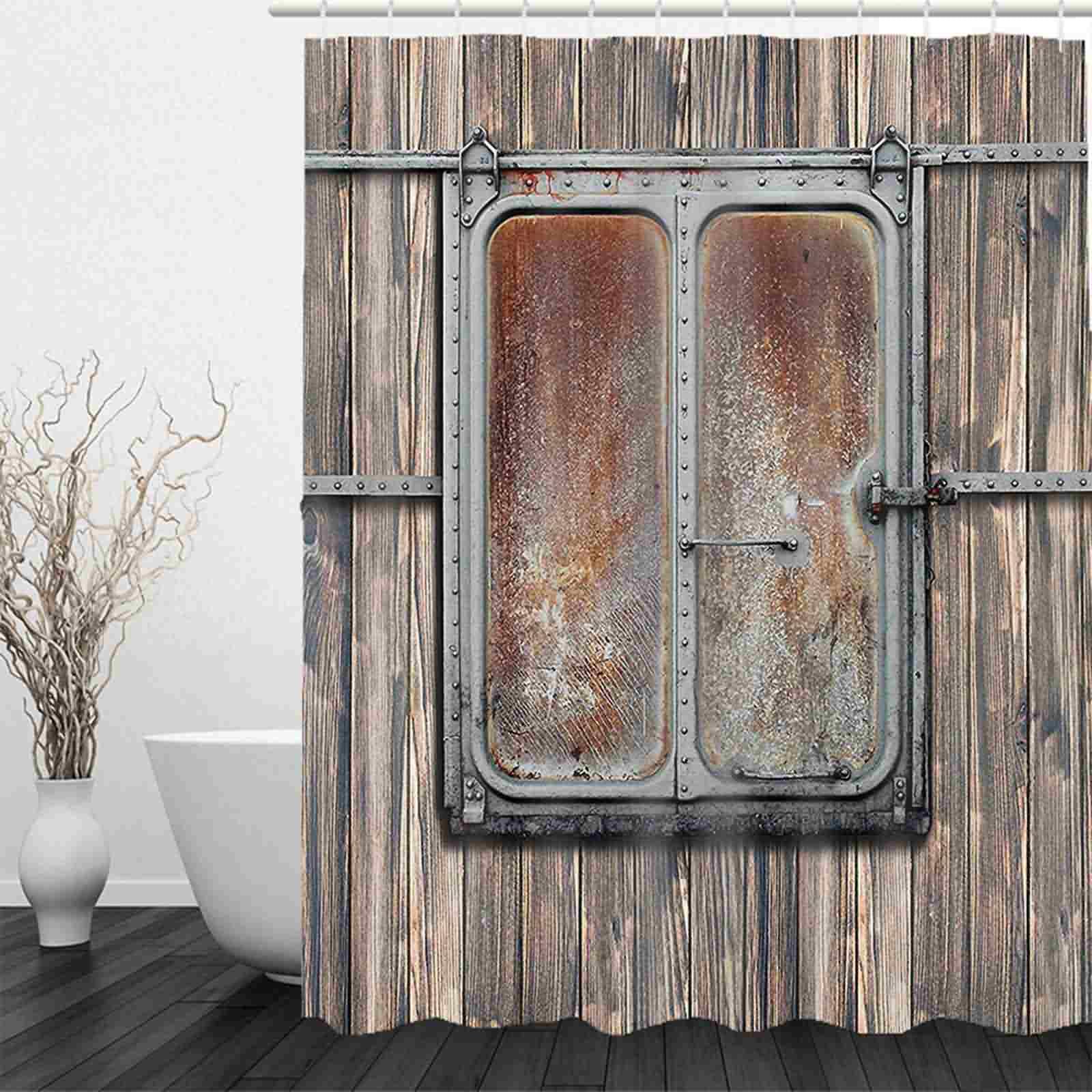 Ganchos para Cortina De Baño Ducha Dibujos Ventana Pared Madera Ventana Pequeña Cortinas Original Brown Gray 220x180cm