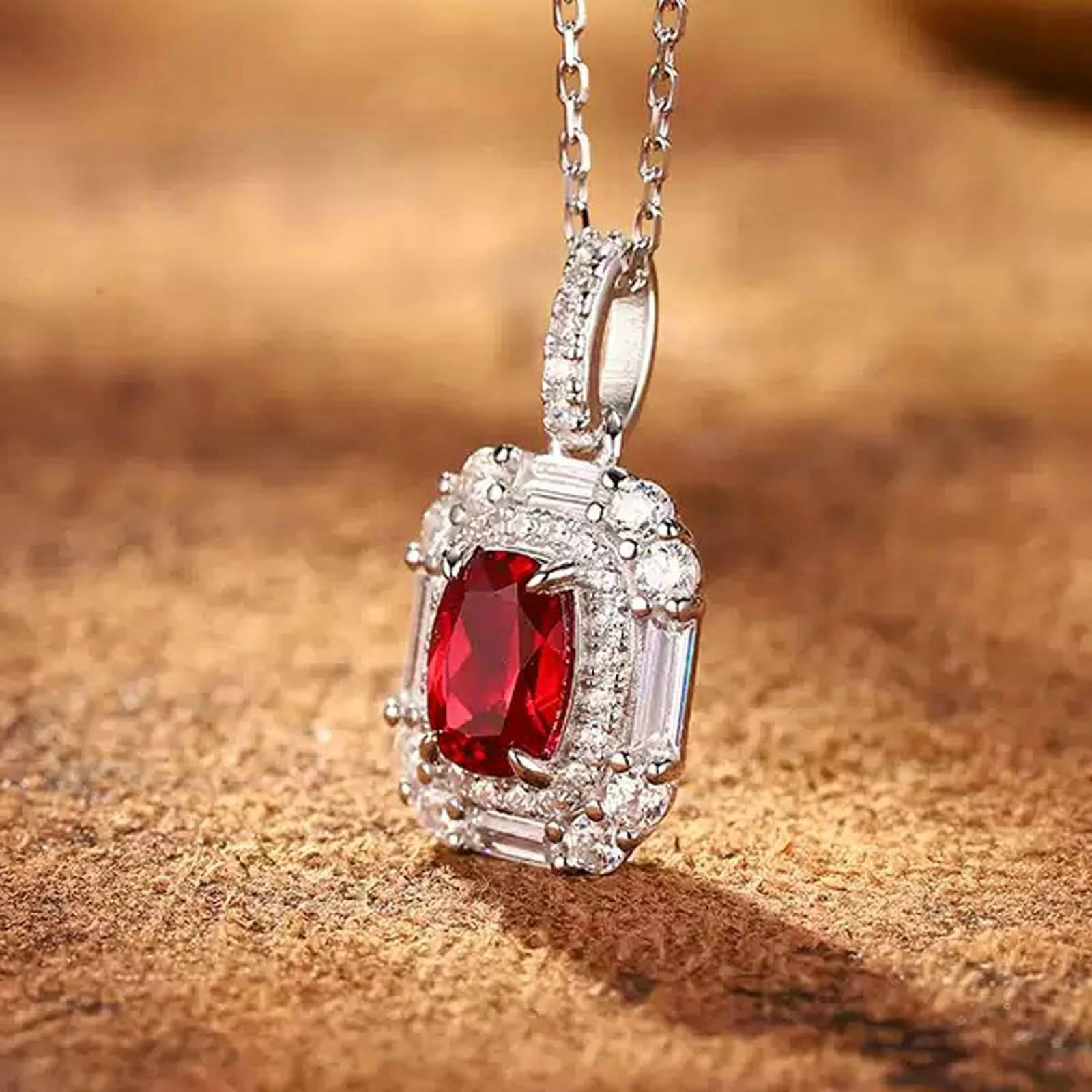 Biżuteria damska łańcuszek, naszyjnik damski wisiorek z 1,2 ct rubin i moissanit białe złoto