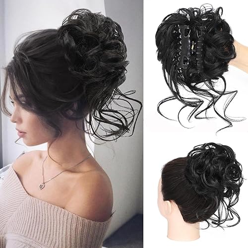 Moño desordenado con clip de garra, rizado, ondulado, pelo sintético, moño despeinado, extensiones de cabello recogido para barba larga, moños de