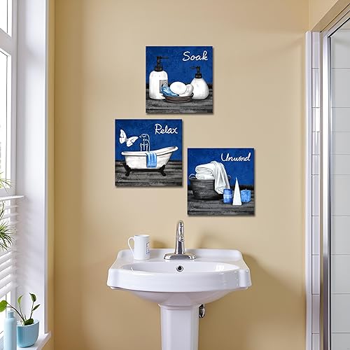 Miniatura 3 de RnnJoile Arte de pared azul para baño, bañera, spa, lienzo, impresiones para relajarse, remojar, relajarse, pintar, enmarcar