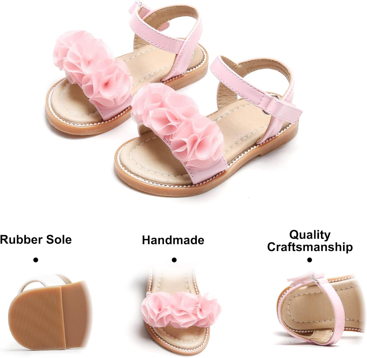 Felix & Flora Toddler Girls Sandals Soft Rubber Flats Summer Baby Flower Girl Shoes. - Image 5