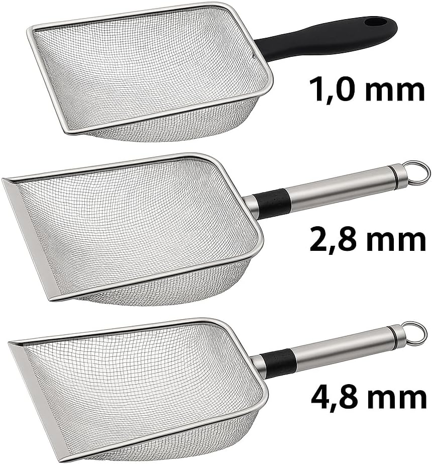 Pá Coletora Para Caixa de Areia de Gato 3 tamanhos, Pazinha Higiênica Para Areia de Gato, Limpeza de Terrários, Gaiolas e Outros Ambientes Pets, Peneira de Aço Inox Premium (4,8mm) Pá Coletora Para Caixa de Areia de Gato 3 tamanhos, Pazinha Higiênica Para Areia de Gato, Limpeza de Terrários, Gaiolas e Outros Ambientes Pets, Peneira de Aço Inox Premium (4,8mm)