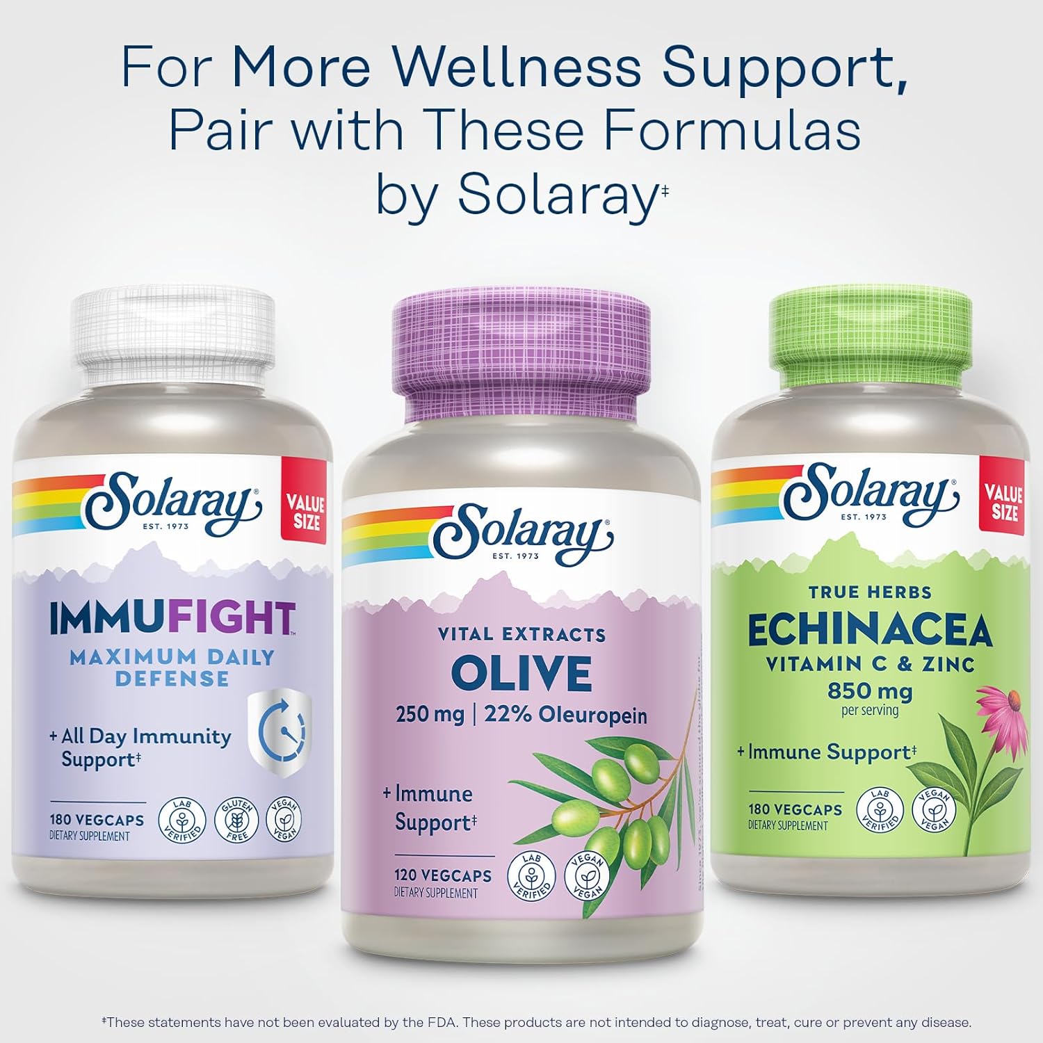 SOLARAY Olive 250mg - Olive Leaf Extract Capsules with 22% Oleuropein, Plus Lemon Balm - Polyphenols Supplement for Wellness Support - Vegan, 60-Day Guarantee, Lab Verified - 120 Servings, 120 VegCaps