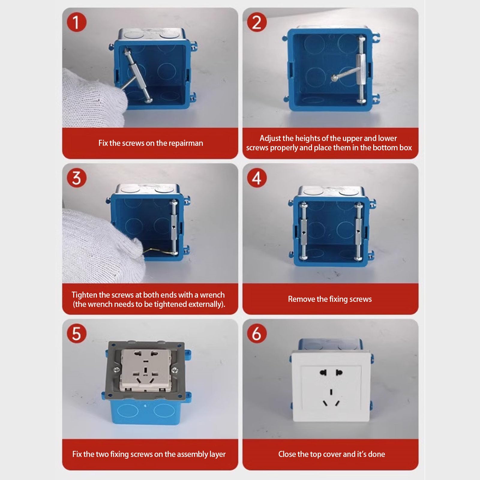 10Pcs Cassette Regolabile Viti Scatola Elettrica Viti Rod Interruttori Universali Presa Riparatore con Chiave Interruttori a Muro Presa Cassette Riparatore