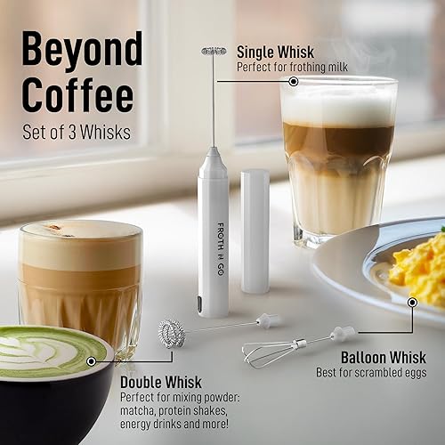 Vista 1177 de Zulay Kitchen - Espumador de leche de mano con pilas AA Duracell: batidora de bebidas resistente para café, latte, capuchino y más, color aurora
