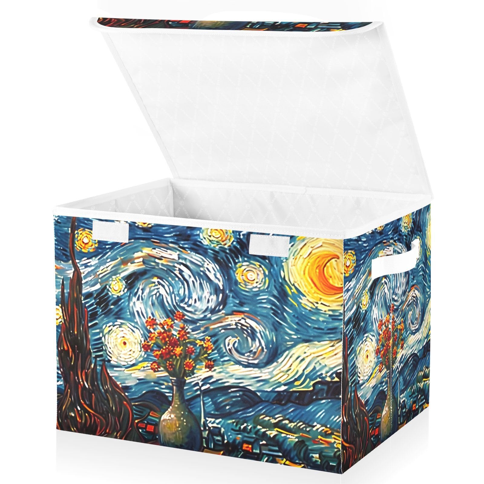 MFTJYO Starry Sky Moon Starry Night Storage Bin with Lid Foldable Storage Box Washable Fabric Storage Cubes Bin Organizer Basket Closet for Home