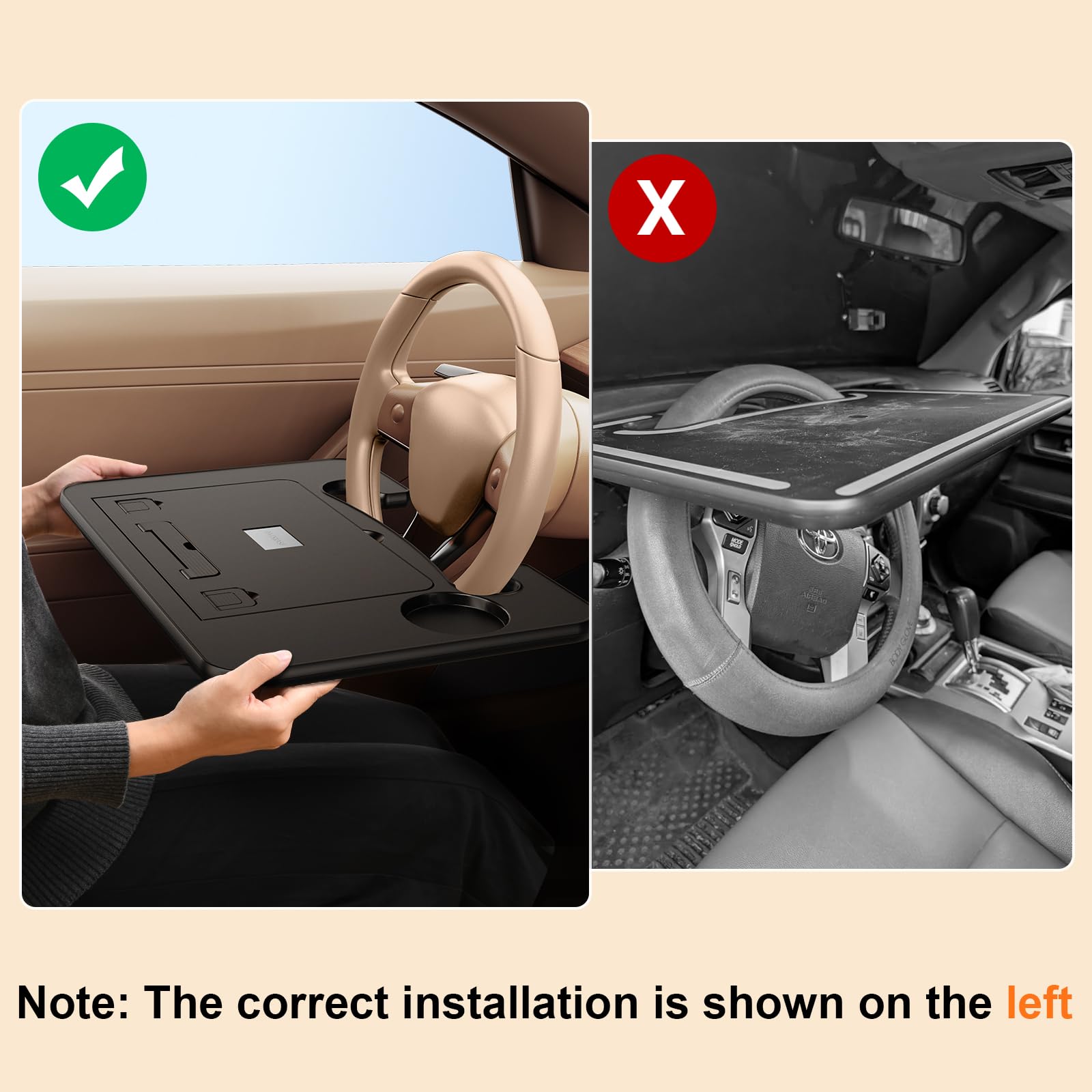 Tavolino per volante auto 3 in 1 per laptop, vassoio regolabile in altezza per conducente, vassoio per cibo per auto con portabevande, accessorio multiuso da viaggio per auto per lunghi