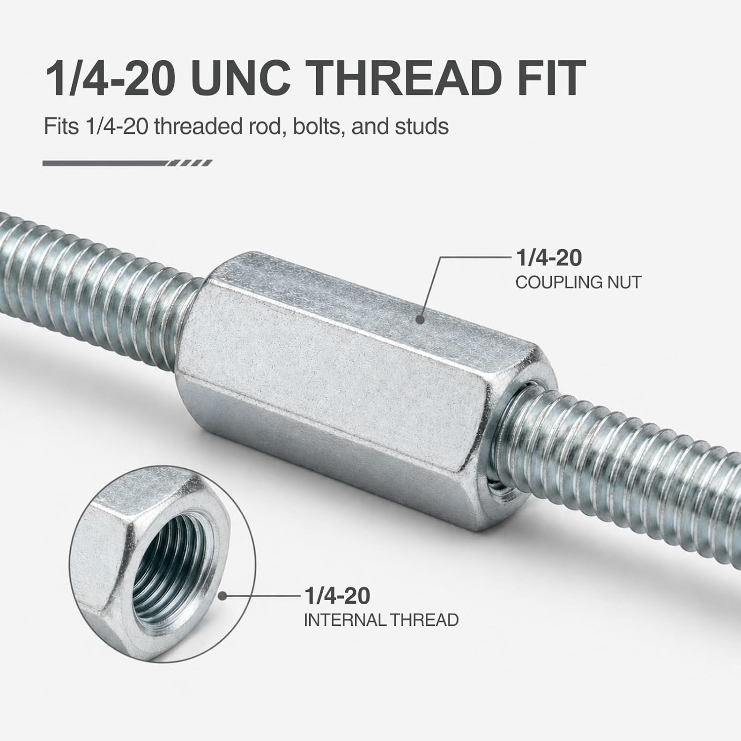 Party Animals 1/4"-20 Hex Coupling Nut, 12 PCS Zinc-Plated Carbon Steel Rod Coupler 1" Length Industrial Joiner
