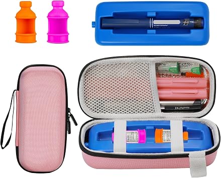 sijidou Insulin Vial & Pen Cooler Travel Case, with TSA Approved Ice Pack & Insulated Layer for Insulin Cooling, for Diabetic Supplies & Medicine Cooling, 2P Silicone Case for Protect Vial Pink
