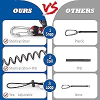 Vista 7 de Cordón de buceo, cordón en espiral de acero inoxidable resistente con hebilla de liberación rápida y correa de banda de bandera de buceo