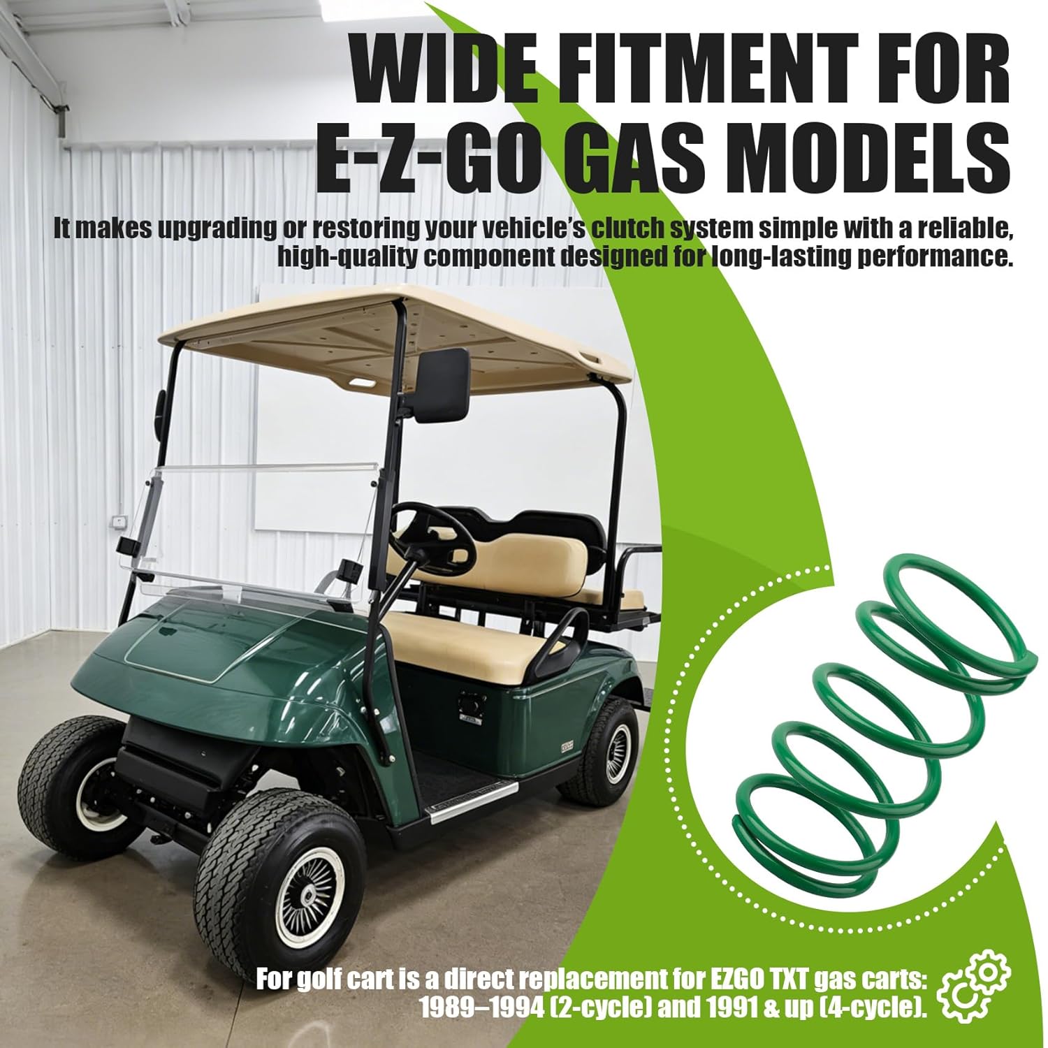 Golf Cart Driven Clutch Power Spring for EZGO TXT Gas Models 1989 & Up (2-Cycle 1989–1994, 4-Cycle 1991 & Up) Increases Torque & Acceleration.Replaces OEM Reference Part Number:STQ02000K