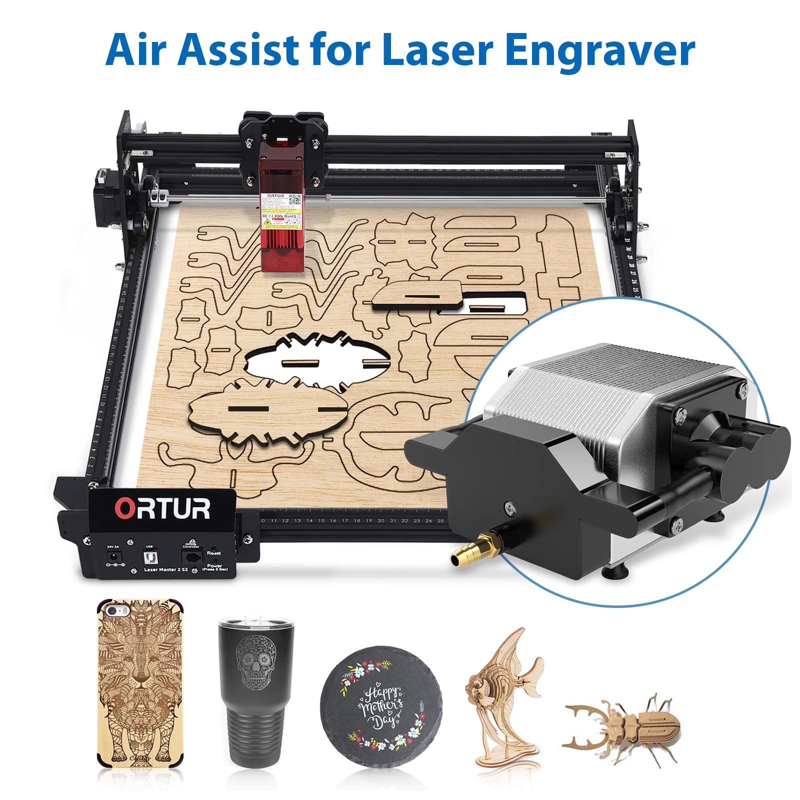 LIROPAU Air Assist, laserowa maszyna do grawerowania, regulowany przepływ powietrza 0-54 l/min do cięcia laserowego i grawerowania laserowego, 25 W, akcesoria do grawerowania laserowego, niski poziom