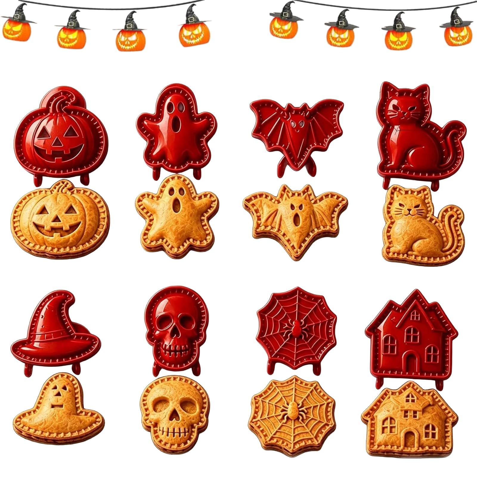 Juego de moldes para tartas de Halloween, 8 formas, cortador de prensa para