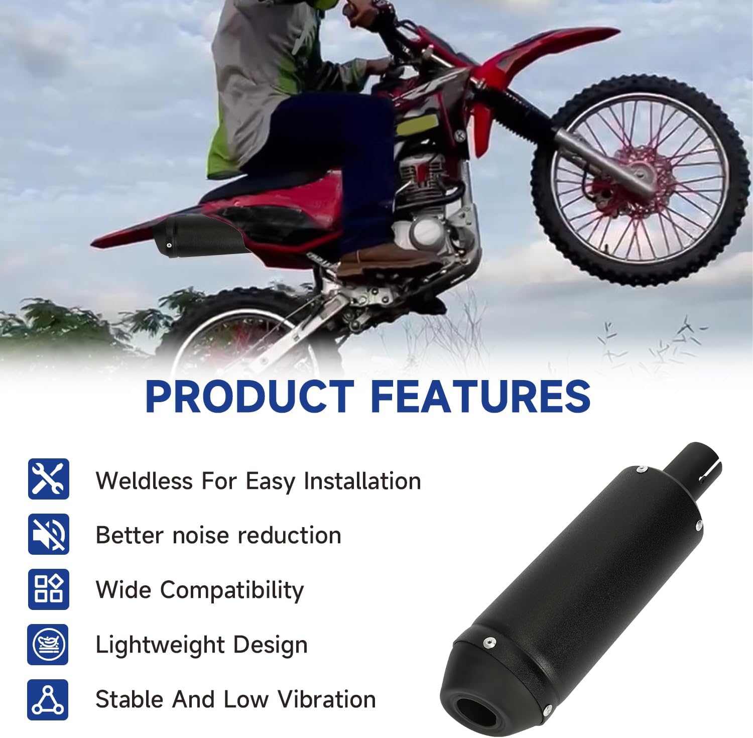1.1'' 28mm Exhaust Muffler Pipe Kit Compatible with 125cc 110cc 90cc 50cc Dirt Bike CRF50 SSR Tao tao Coolster Apollo, Universal Motorcycle Slip on Muffler for ATV Mini Bike Quad 4 Wheeler