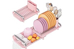 TOOLF Dish Drying Rack: Compact, Extendable, and Pink