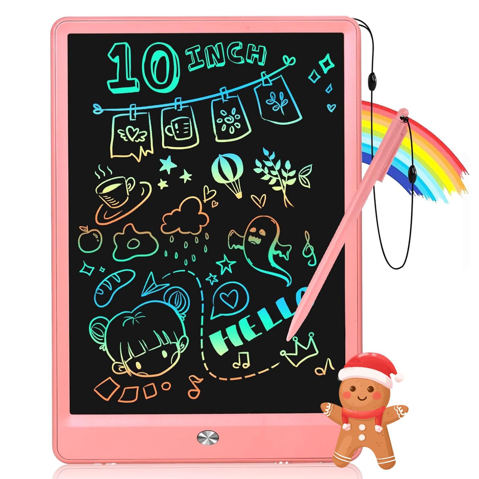 EooCoo LCD Writing Tablet for Kids, 10 Inch Colorful Doodle Board Drawing Pad, Learning Toys for Toddlers, No Mess Sketch Pads Coloring Books for Travel, Stocking Stuffers for Girls 3-12 Years