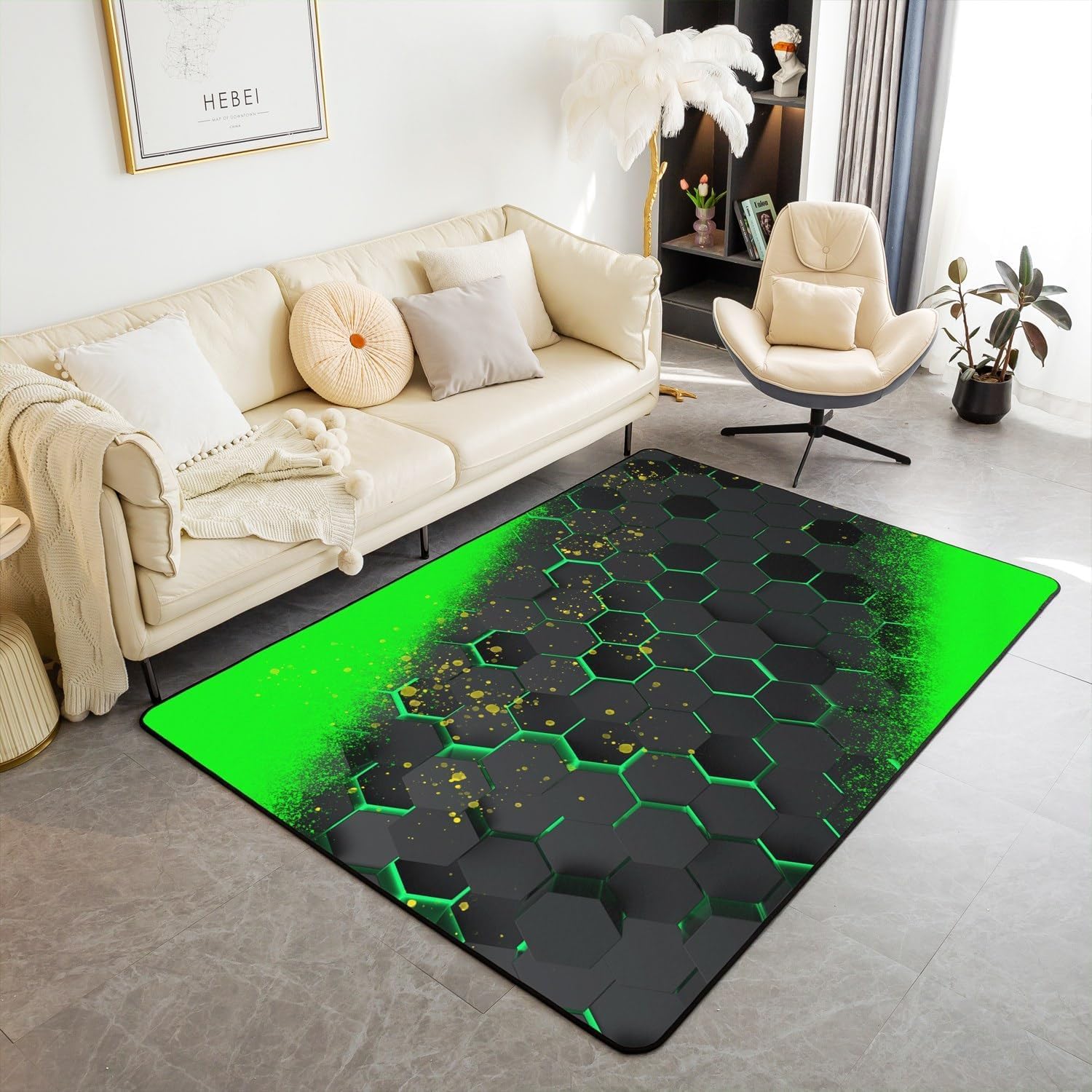 Tapis 120 x 160 cm géométrique abstrait en polyester lavable pour salon