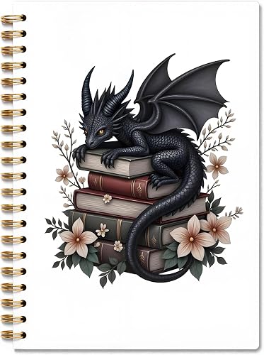 Xiyurlk Black Book Dragon Reading Spiral Hardcover Notebook, Cute Notebook Journ