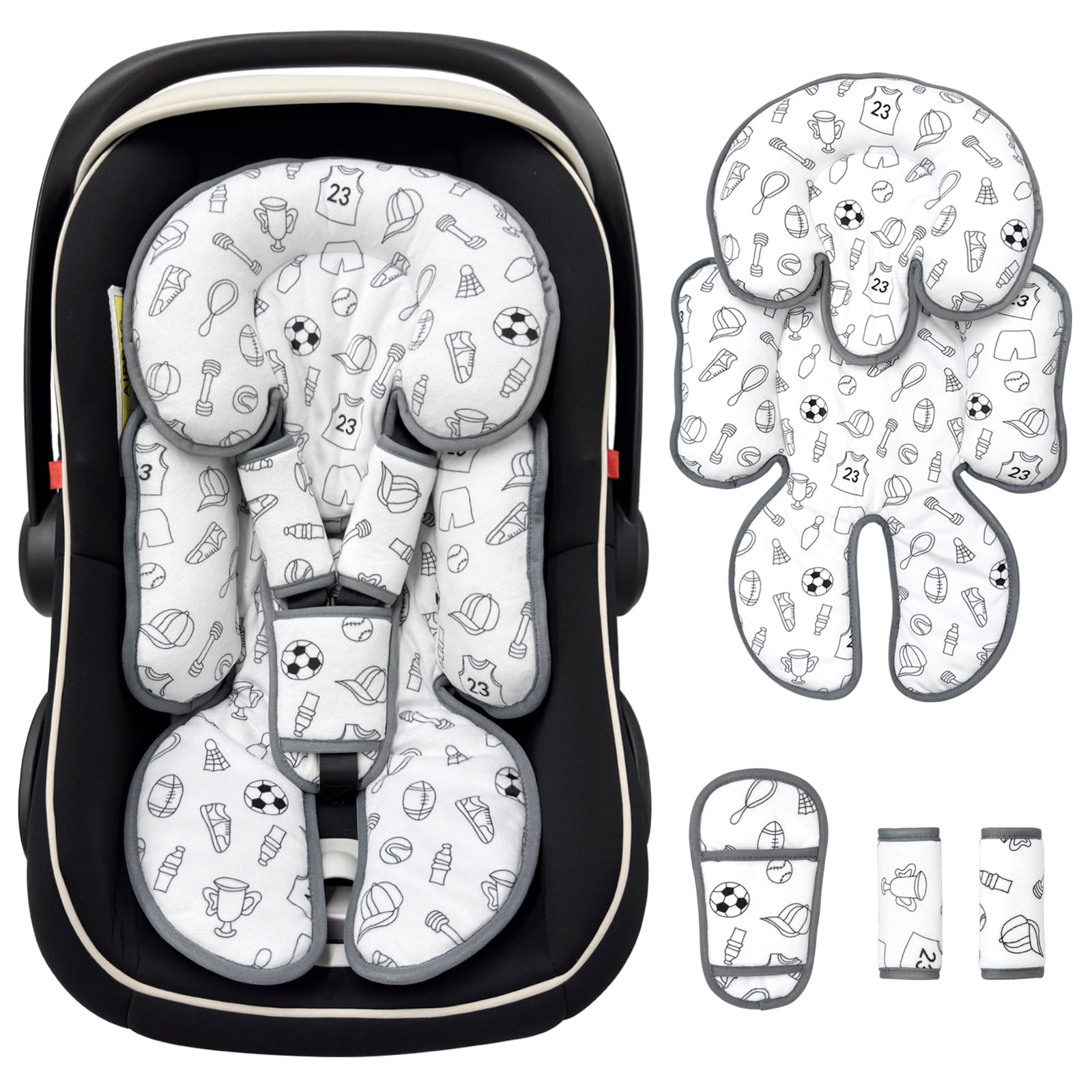 Kindersitz-Einsatz, wendbar, für Neugeborene, Kopf-Körperstütze mit Gurtabdeckungen, Baby-Autositzkissen-Einsatz für Kinderwagen, Babyschaukel, Wippe, Stubenwagen, Kinderwagen