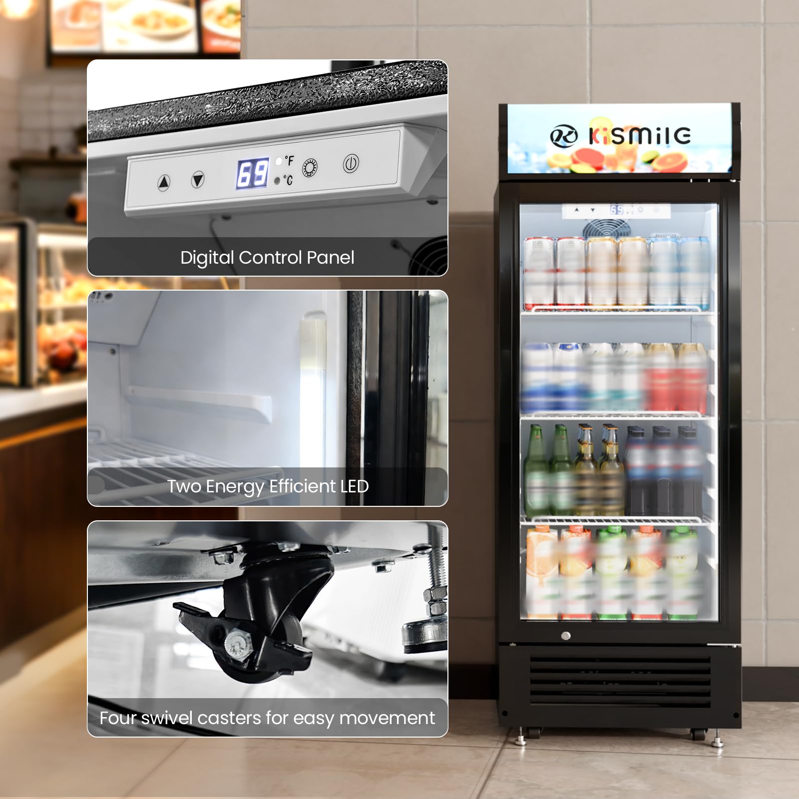 Kismile 6 Cu.Ft Commercial Refrigerator With Customizable Lightbox, Outdoor Beverage Fridge With Wheels, Lock & Key, Adjustable Shelves, Double-Tempered Glass Cooler For Bar, Restaurant Or Home on Fridge.com - View 6